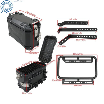 Set of 2 Aluminum Side Cases + 1 Top Case for Motorcycle (36L + 45L)