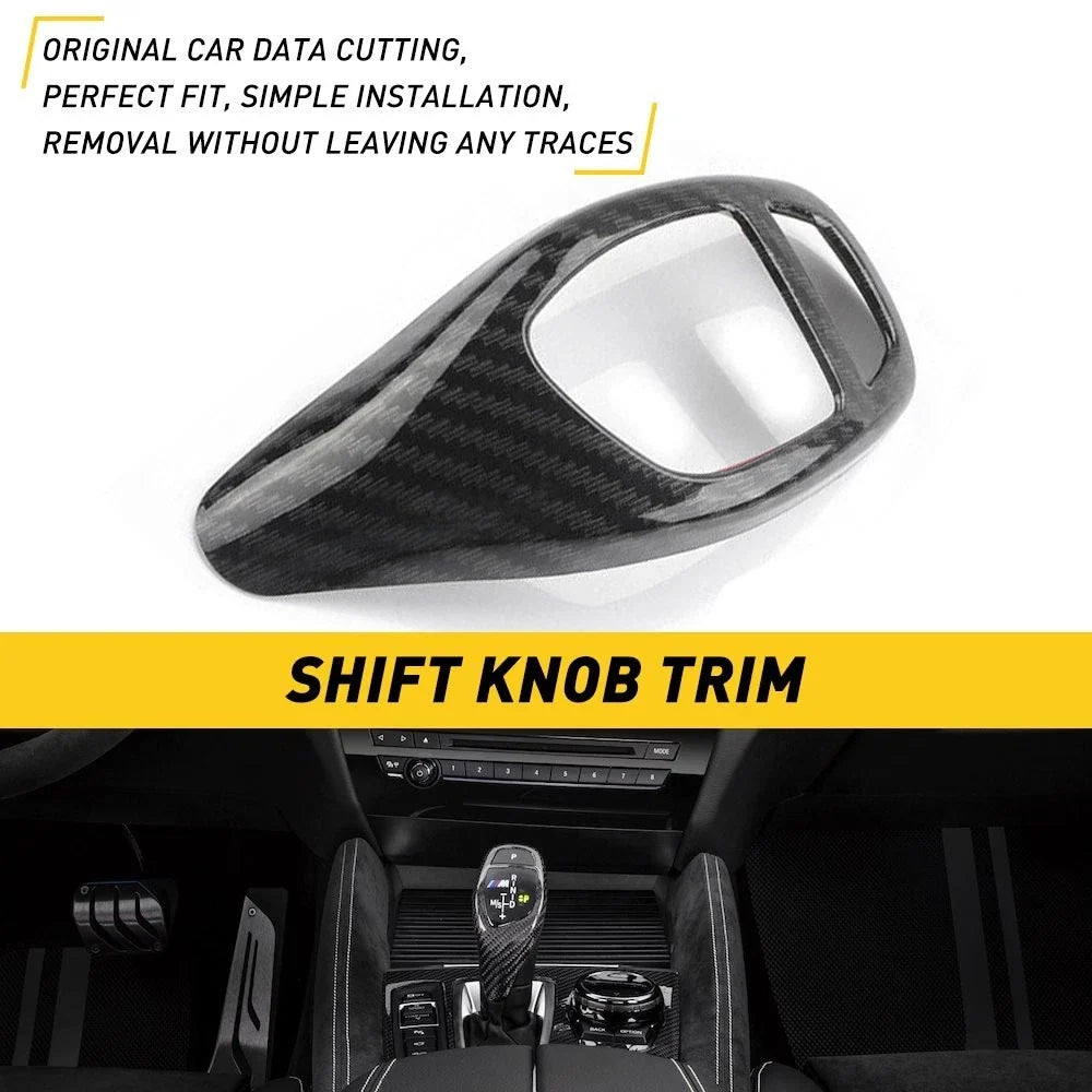 Gear Shift Knob Cover Trim for BMW 1 2 3 4 5 6 X4 X5 (2011–2023) - ABS Carbon Fiber Black