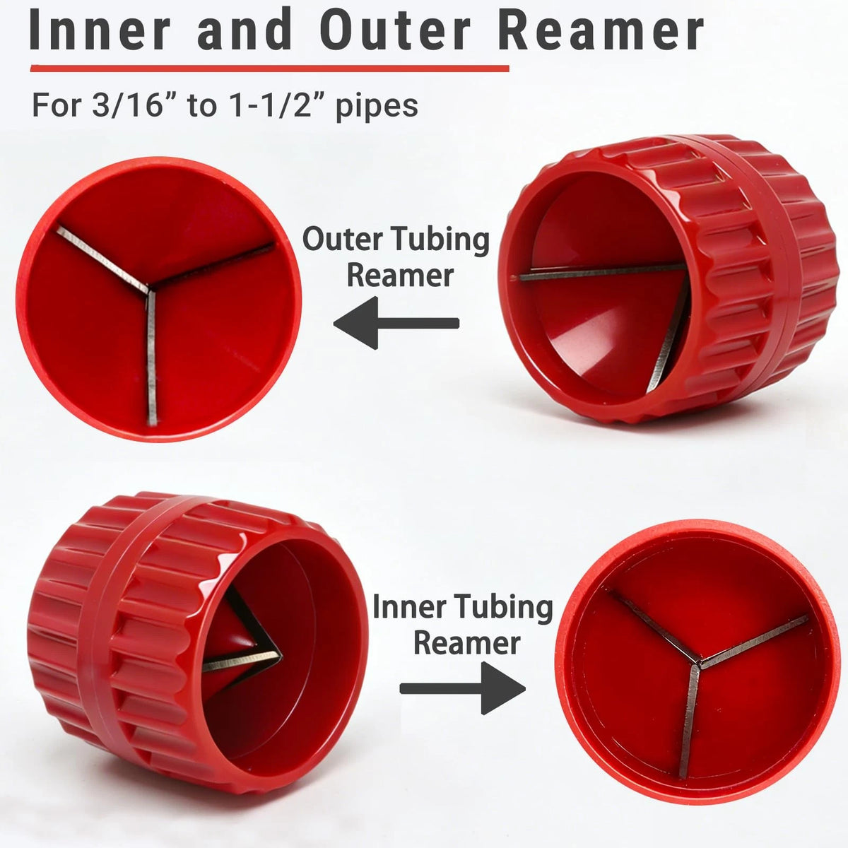 Deburring Reamer Tool for Pipe 3/16" to 1-1/2", 6-Blade