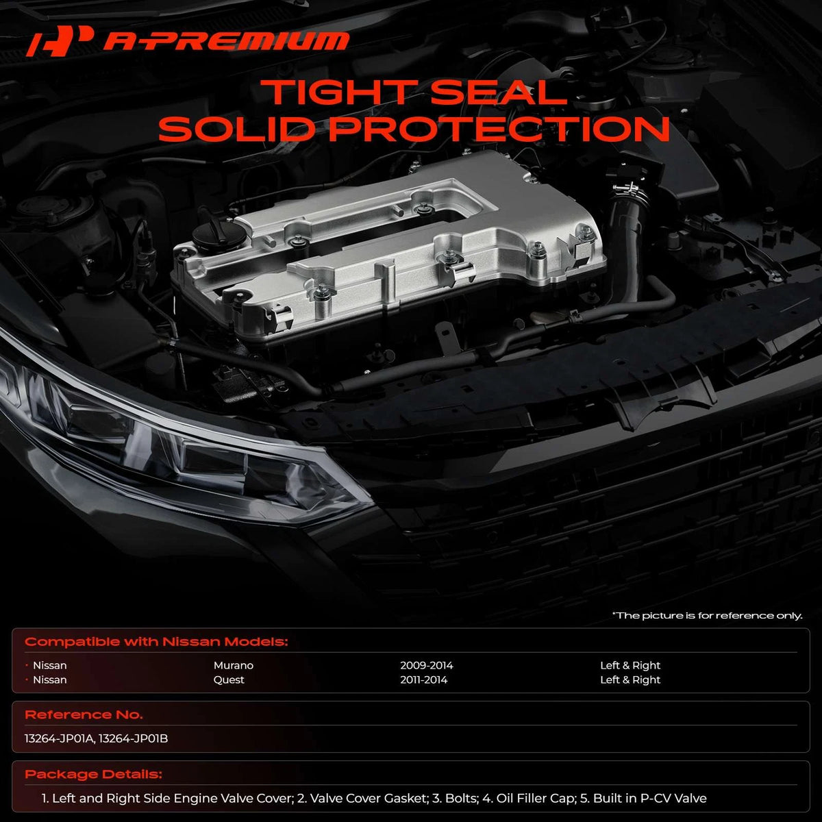 A-Premium Red Engine Valve Cover Set w/ Gaskets for Nissan Murano (2003–2007) - 13264JP01B, 13264JP01A, 13264-JP01B, 13264-JP01A