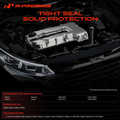 A-Premium Red Engine Valve Cover Set w/ Gaskets for Nissan Murano (2003–2007) - 13264JP01B, 13264JP01A, 13264-JP01B, 13264-JP01A