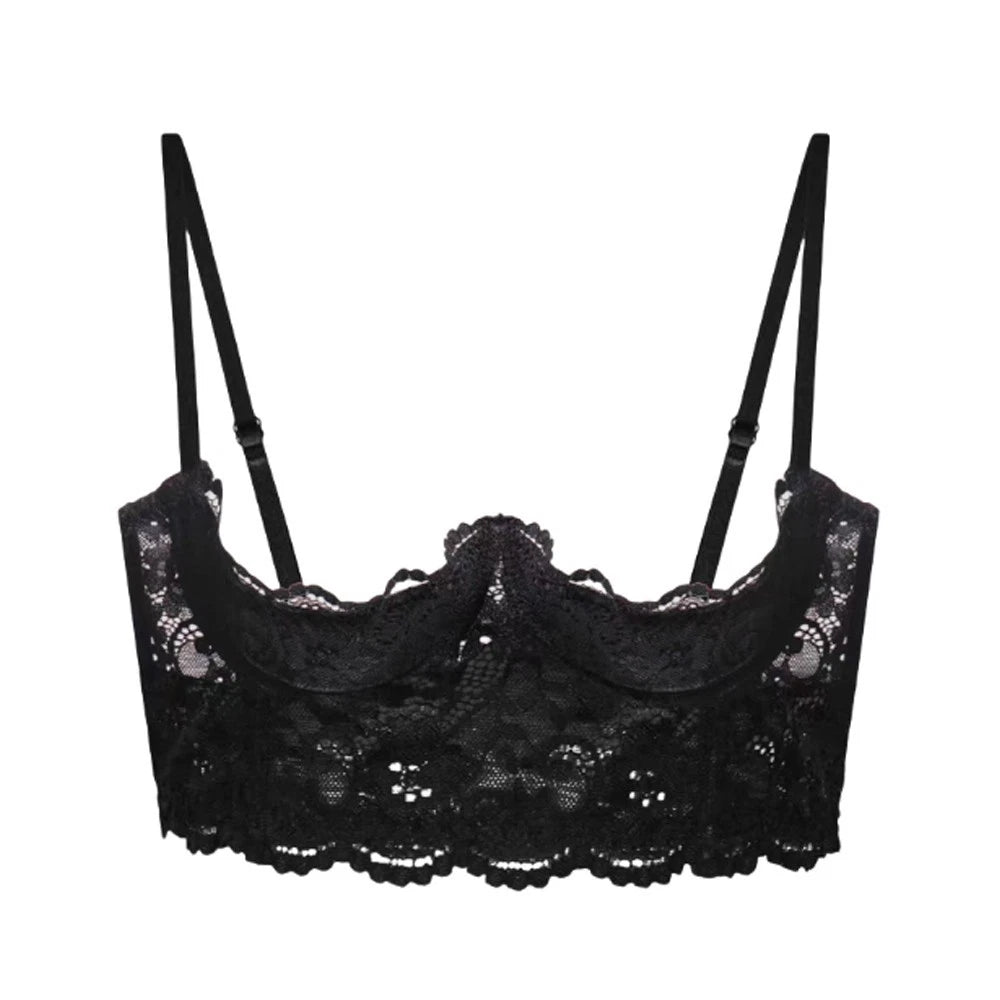 Lace Half Cup Underwired Bra for Women - Sexy Open Nipple Lingerie