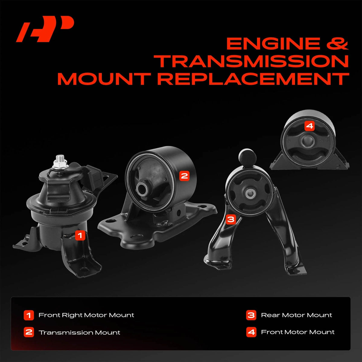 Set of 4 Engine Motor & Trans. Mounts for Mitsubishi Outlander (2003–2005) MN100335, MN100289, MR961709, MR961111