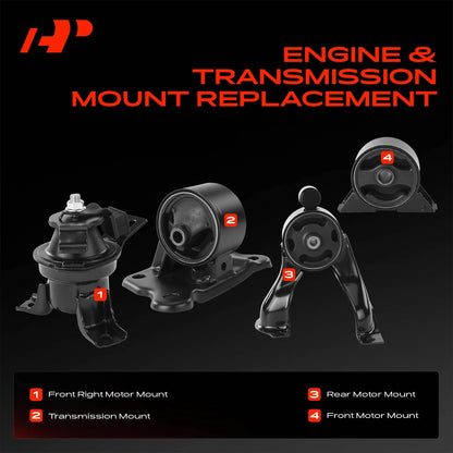Set of 4 Engine Motor & Trans. Mounts for Mitsubishi Outlander (2003–2005) MN100335, MN100289, MR961709, MR961111