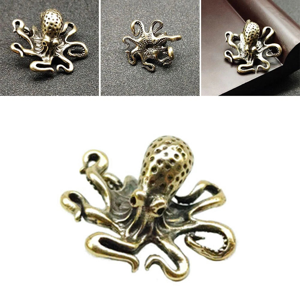 Small Brass Octopus Figurine for Home Office Decor