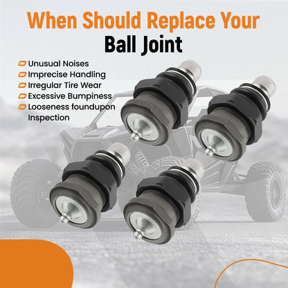 Set of 4 Upper Lower Front Ball Joints for Polaris RZR 4 1000 (2014–2024) KRZRBJ10