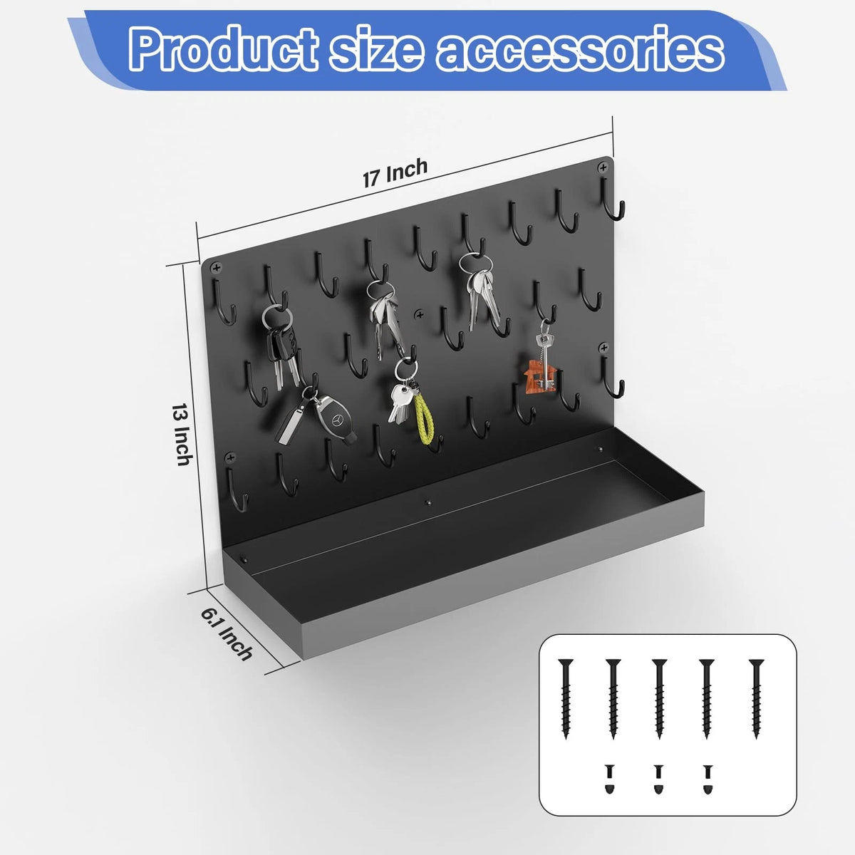 Metal Key Holder Rack with 26 Hooks for Wall Mounted Use (17" x 13")