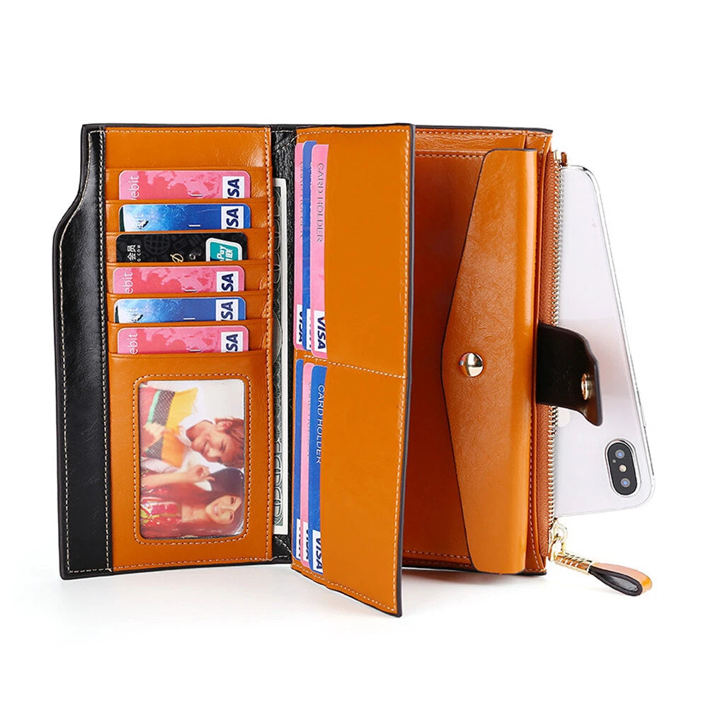 Bifold Leather Zip Coin Wallet for Women