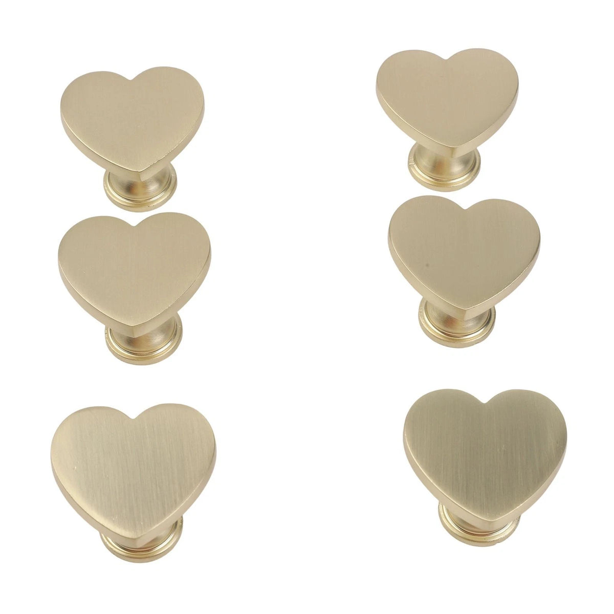 Set of 6 Gold Finish Zinc Alloy Heart Shaped Cabinet Knobs