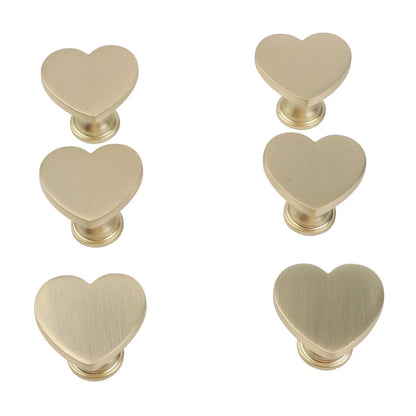 Set of 6 Gold Finish Zinc Alloy Heart Shaped Cabinet Knobs