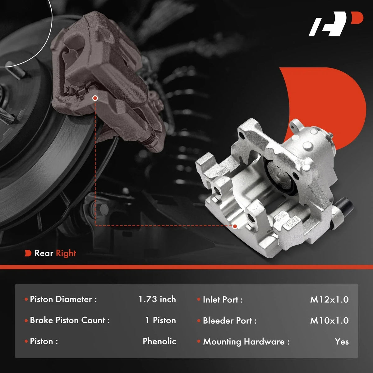 Rear Passenger Brake Caliper with Bracket for Mercedes-Benz C300 C400 (2015–2019)