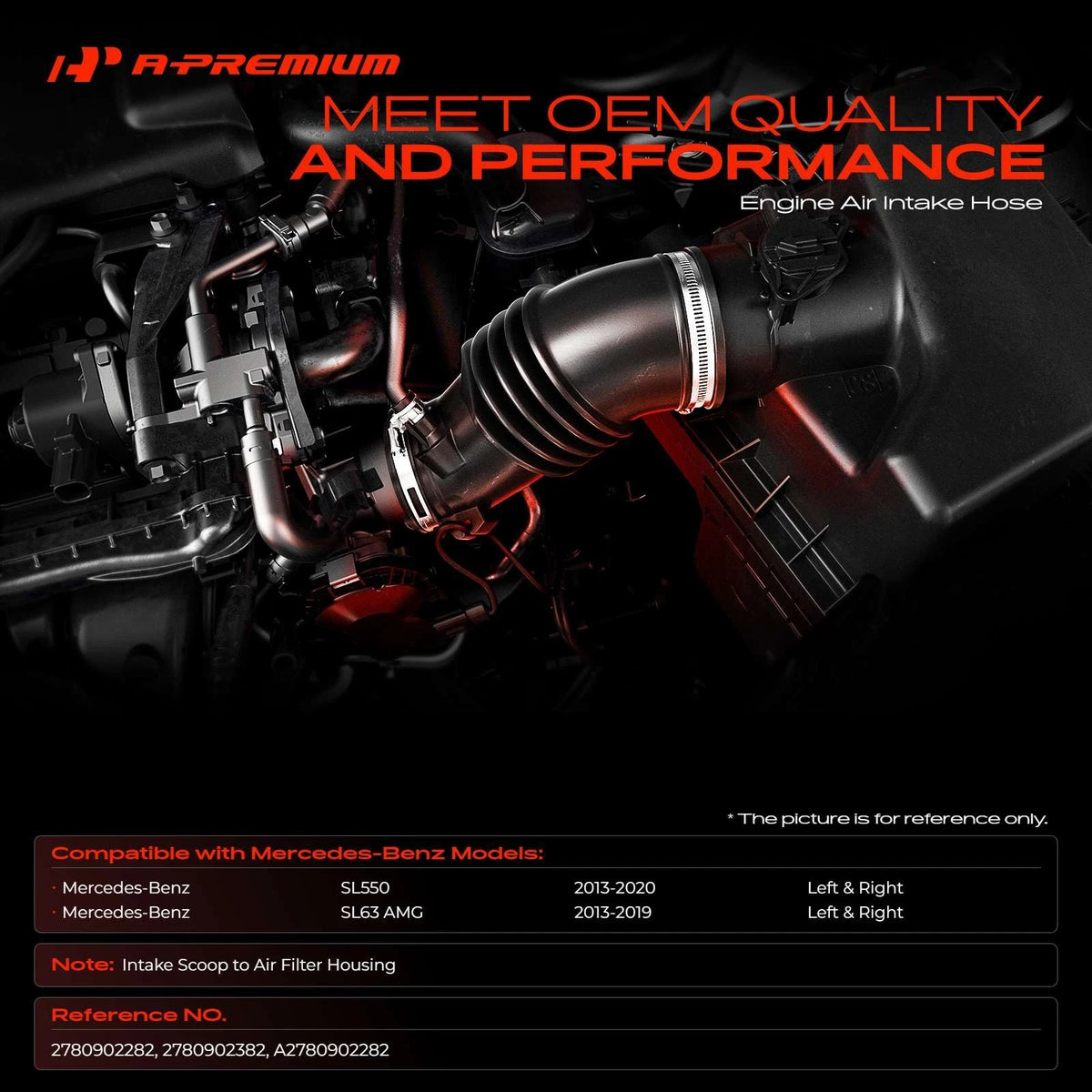 2X Engine Air Intake Hose for Mercedes-Benz SL550 SL63 AMG (2007–2012) 2780902282, A2780902282, 2780902382
