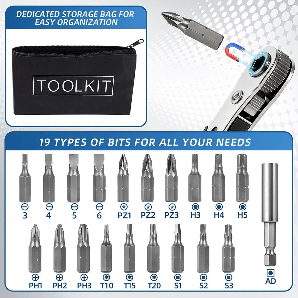 22-in-1 Ratchet Screwdriver Set for Tight Spaces DIY Tool