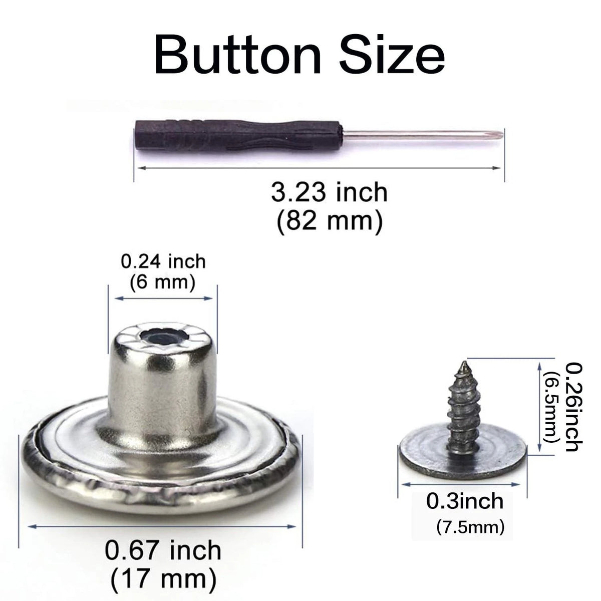 6pcs No-Sew Button Pins for Loose Jeans 17mm Brown Silver
