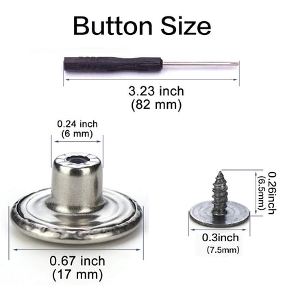 6pcs No-Sew Button Pins for Loose Jeans 17mm Brown Silver