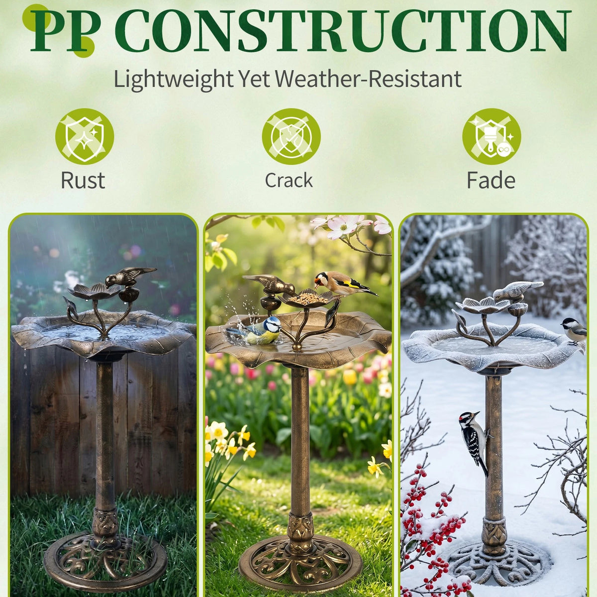 33" Pedestal Bird Bath for Outdoor Garden Decor