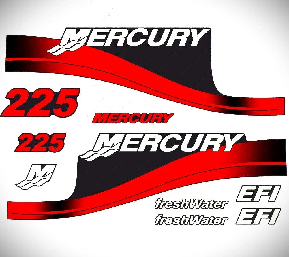Outboard Motor Decals for Mercury 225hp (M Domed Sticker, Red)