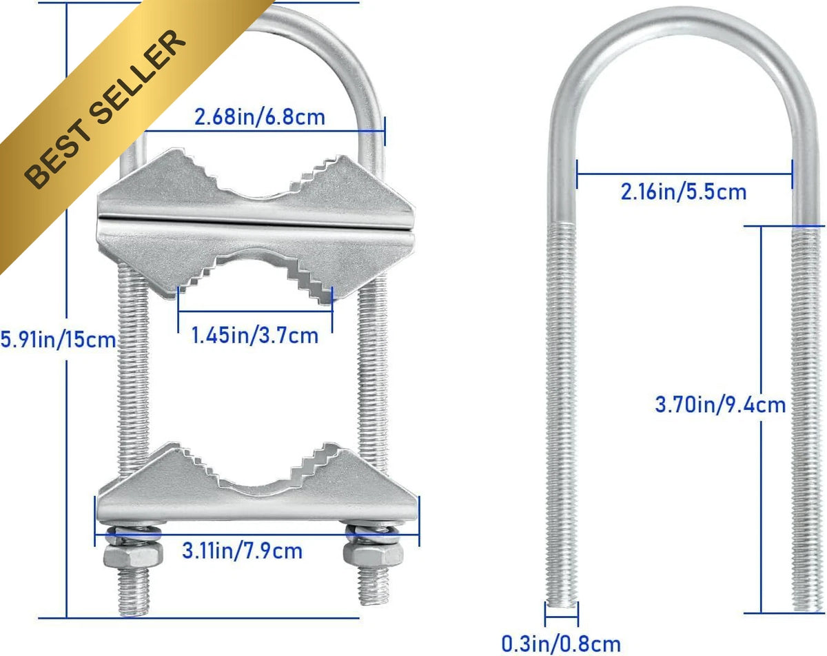 2X Heavy Duty Antenna Mast Clamp for Pole Mount Bracket Kit