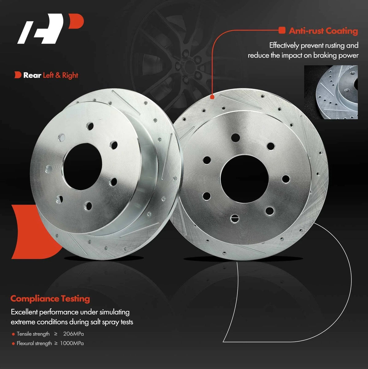 Rear Drilled Brake Rotors & Ceramic Pads for Ford F-150 F-250 (2000–2003)