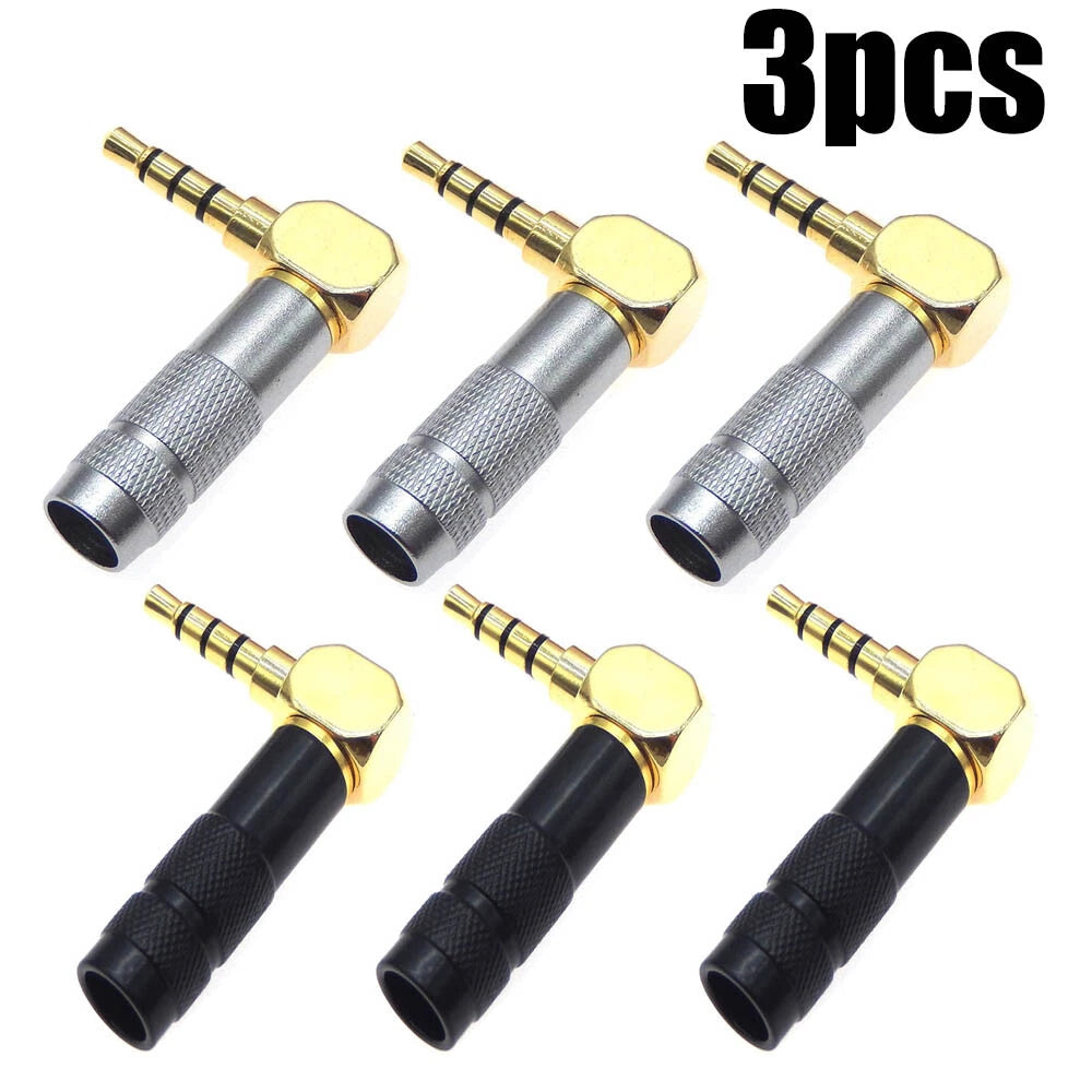 3Pcs 3.5mm Stereo 4 Pole Male Plug 90° Audio Connector for