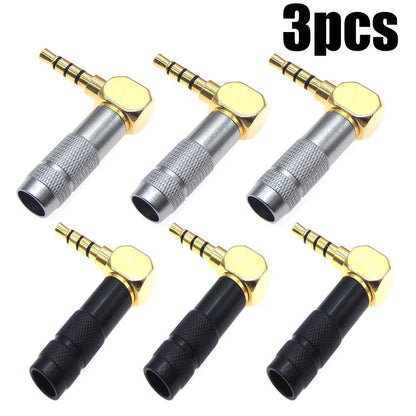 3Pcs 3.5mm Stereo 4 Pole Male Plug 90° Audio Connector for