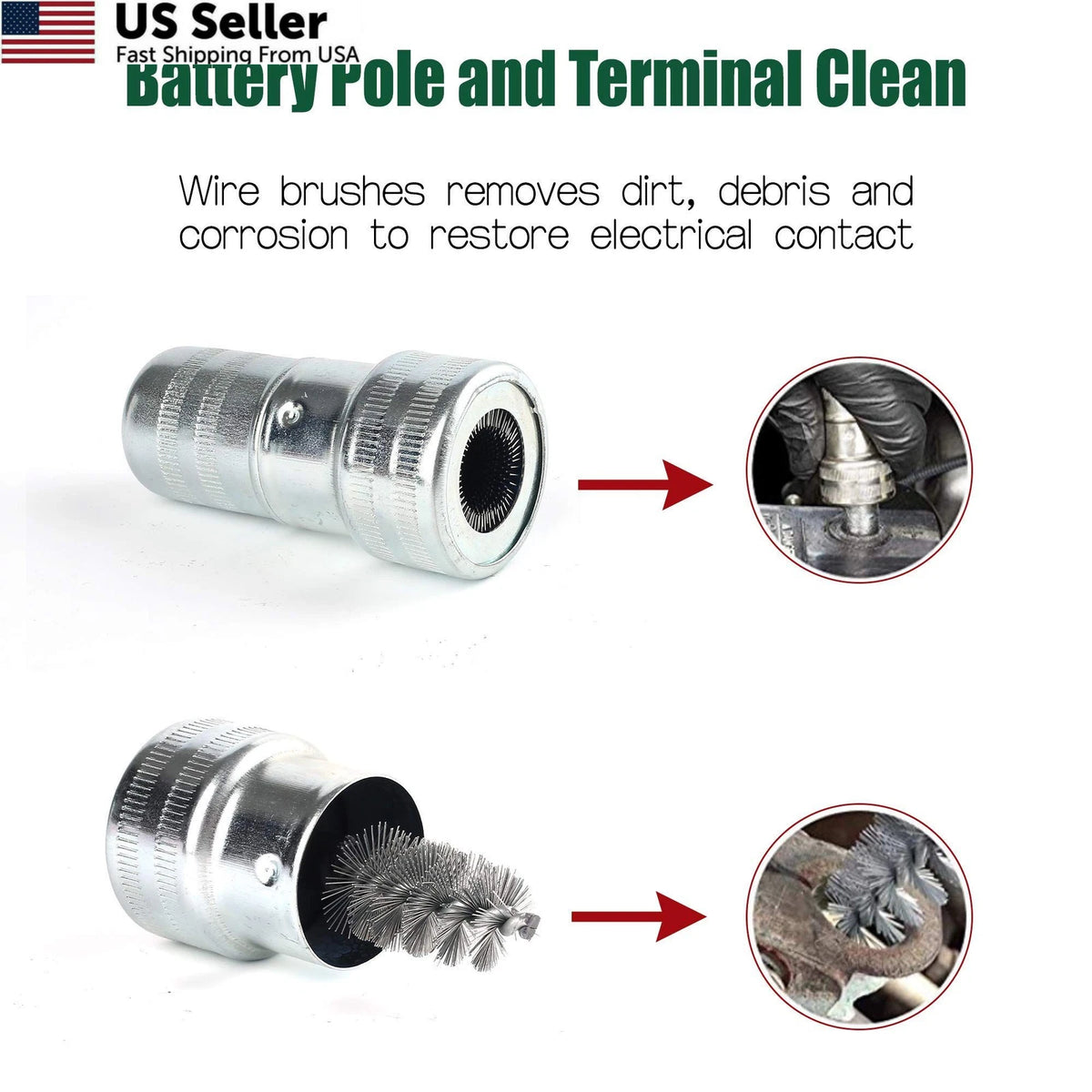 2X Battery Terminal Cleaners for Universal Use (3 inch x 1.5 inch) Red, Green