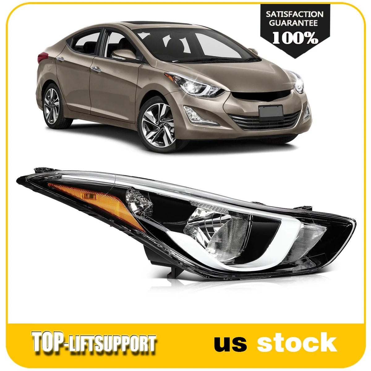 Right Side Halogen Headlight Assembly for Hyundai Elantra (2014–2016)