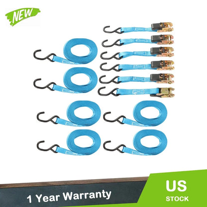 Set of 6 Heavy Duty 1 Inch Ratchet Straps 20ft with Hooks