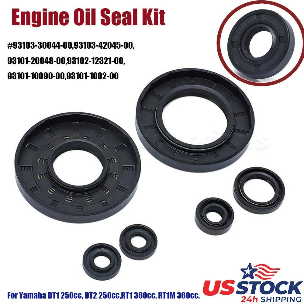 6X Rubber Engine Oil Seals Kit for Yamaha DT1 DT2 RT1 (1968–1972) 93103-30044-00, 93103-42045-00, 93101-20048-00