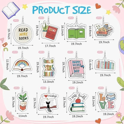 24 Pcs Book Keychain Set for Book Lovers - Funny Accessories