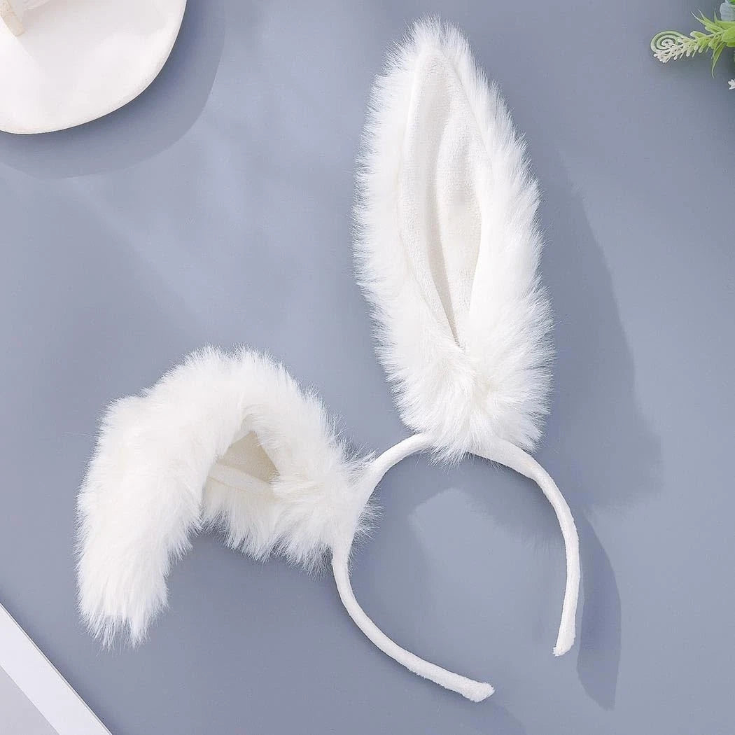 White Bunny Ears Furry Rabbit Headbands for Cute Costumes (One Size)