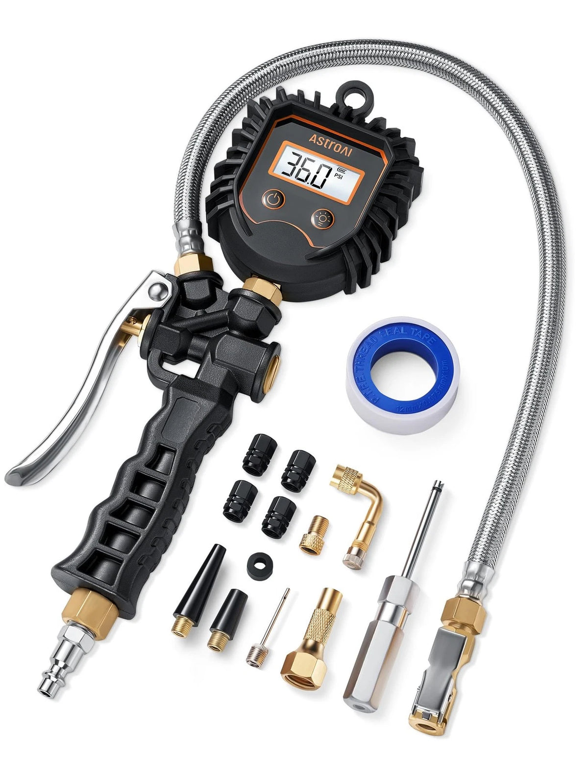 2X Digital Tire Pressure Gauge with Inflator for Universal Vehicles