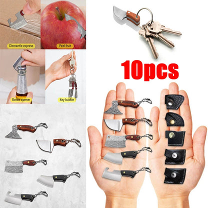10Pcs Mini Damascus Butcher Pocket Knife Cleaver EDC Keychain