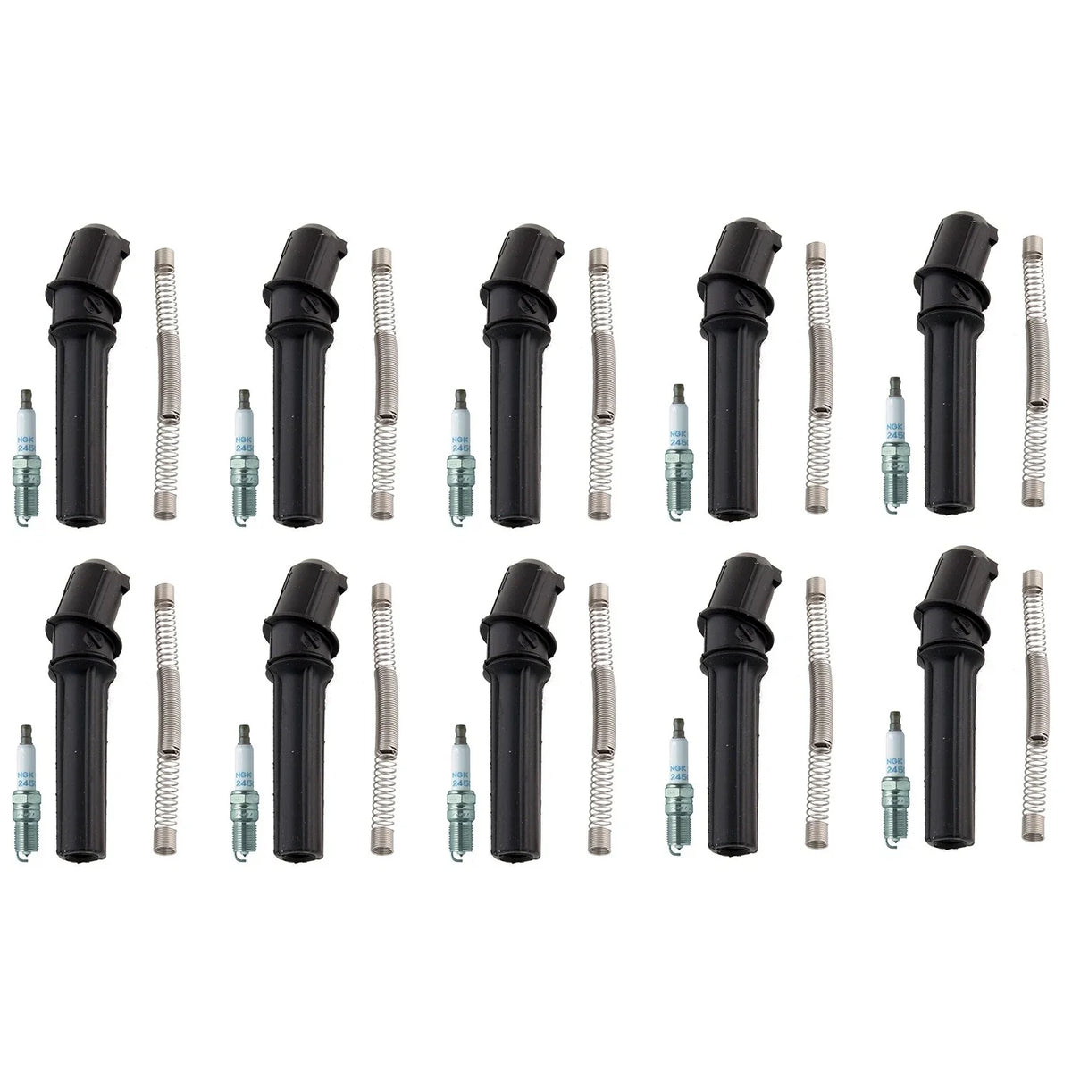 Set of 10 NGK Laser Platinum Spark Plugs & Coil Boots for E-350, Excursion, F250 (1999–2005)