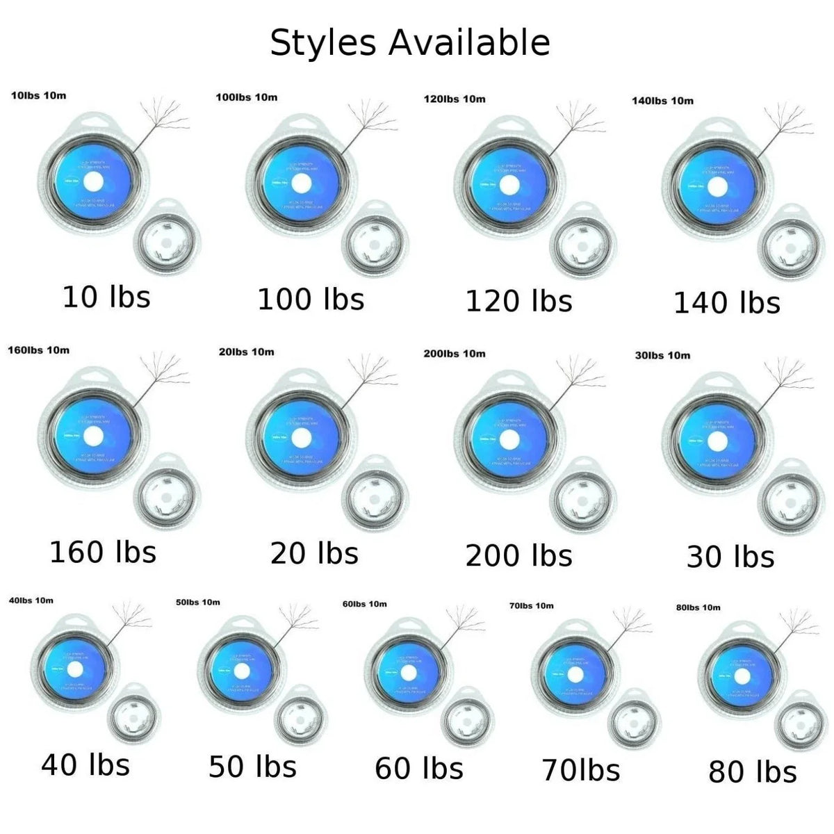 7 Strand Steel Wire Fishing Leader Line with Nylon Coating & 12 Connectors