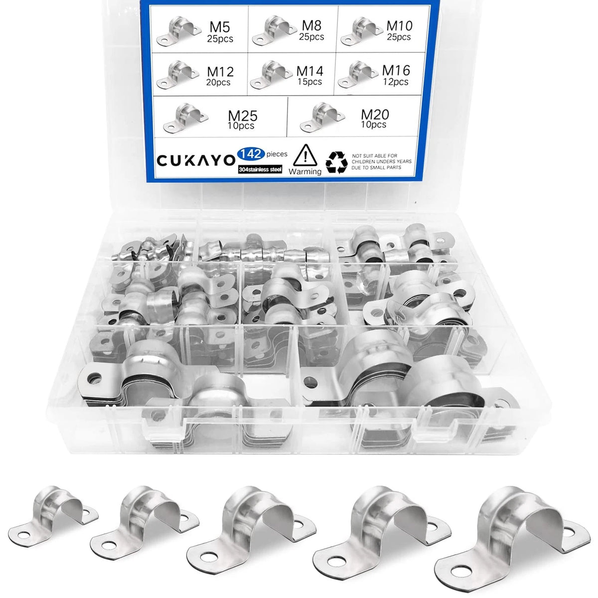 142 Pcs Pipe Strap Clamp Assortment Kit, 304 Stainless Steel