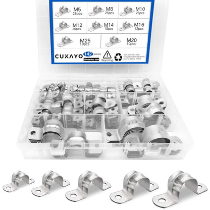 142 Pcs Pipe Strap Clamp Assortment Kit, 304 Stainless Steel