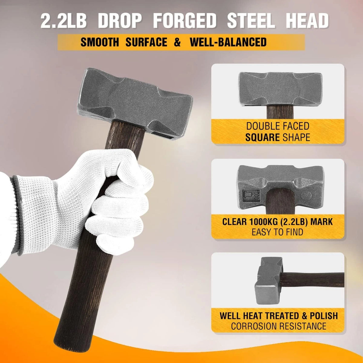 2.2LB Forging Square Hammer for Farrier Blacksmith Bladesmith