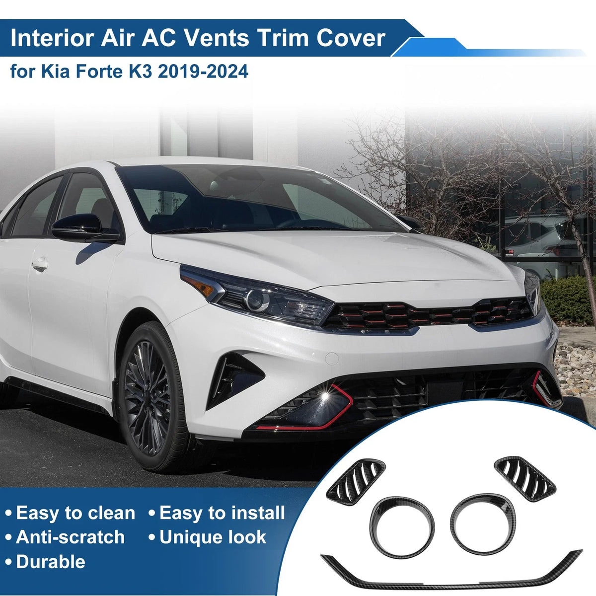 Set of 5 Air Condition Outlet Vent Trim Covers for Kia Forte K3 (2019–2024) Black