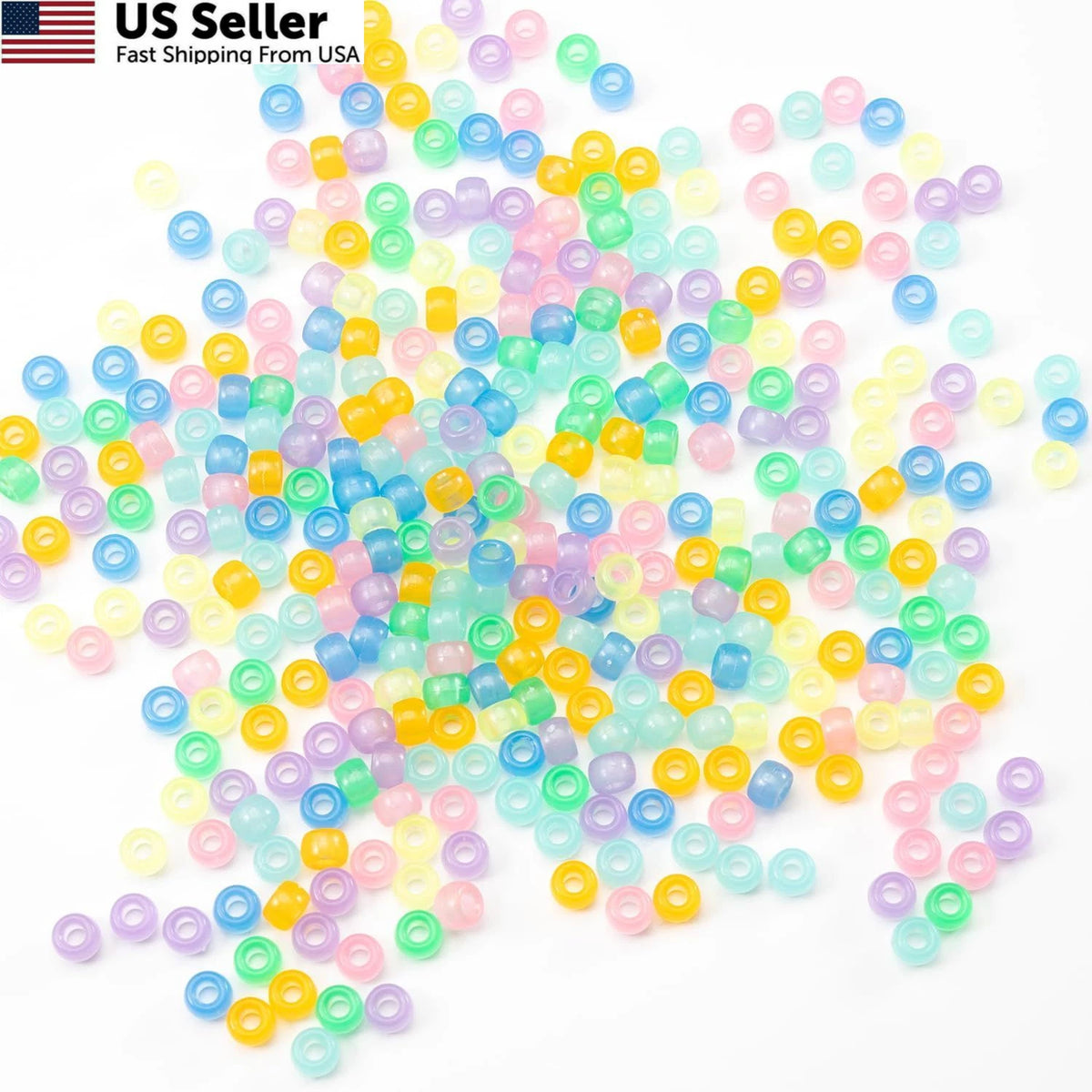 1000 Pcs Acrylic Pony Beads 6x9mm Glow in 9 Colors