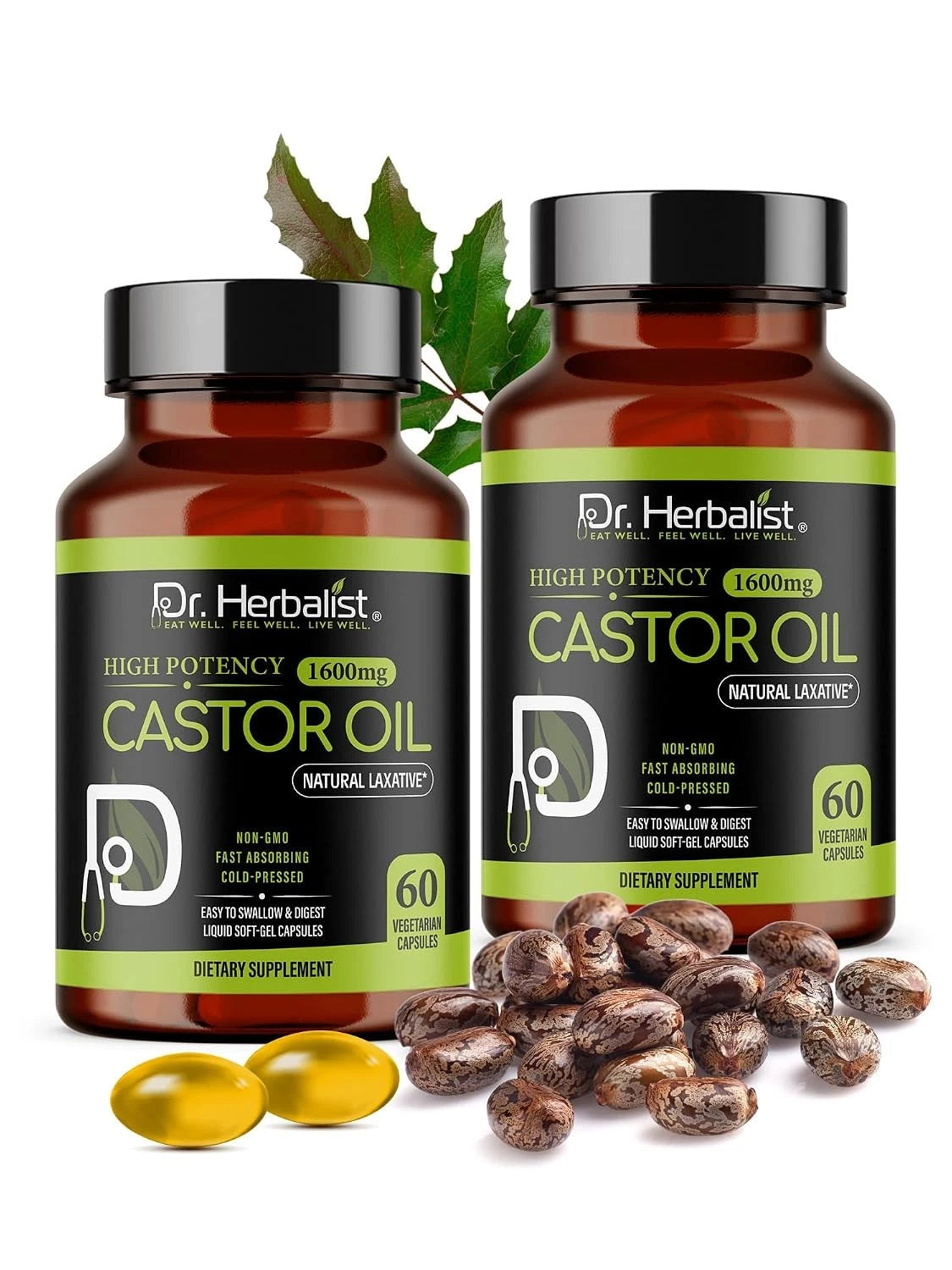 Castor Oil Capsules 1600mg Cold Pressed Ricinus Communis Oil Softgels