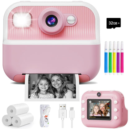 Dual Selfie Kids Camera for Instant Photography (1080P, Pink)