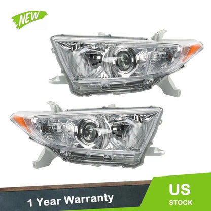 Headlights for Toyota Highlander (2011–2013) Left + Right Halogen Clear Lens