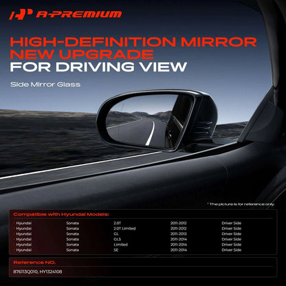 Driver Power Mirror Glass for Hyundai Sonata (2011–2014) - Heated, 876113Q010, HY1324108