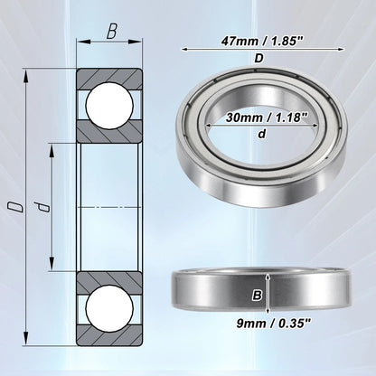 2 Pcs 6906ZZ Deep Groove Ball Bearings for Car (30x47x9mm)