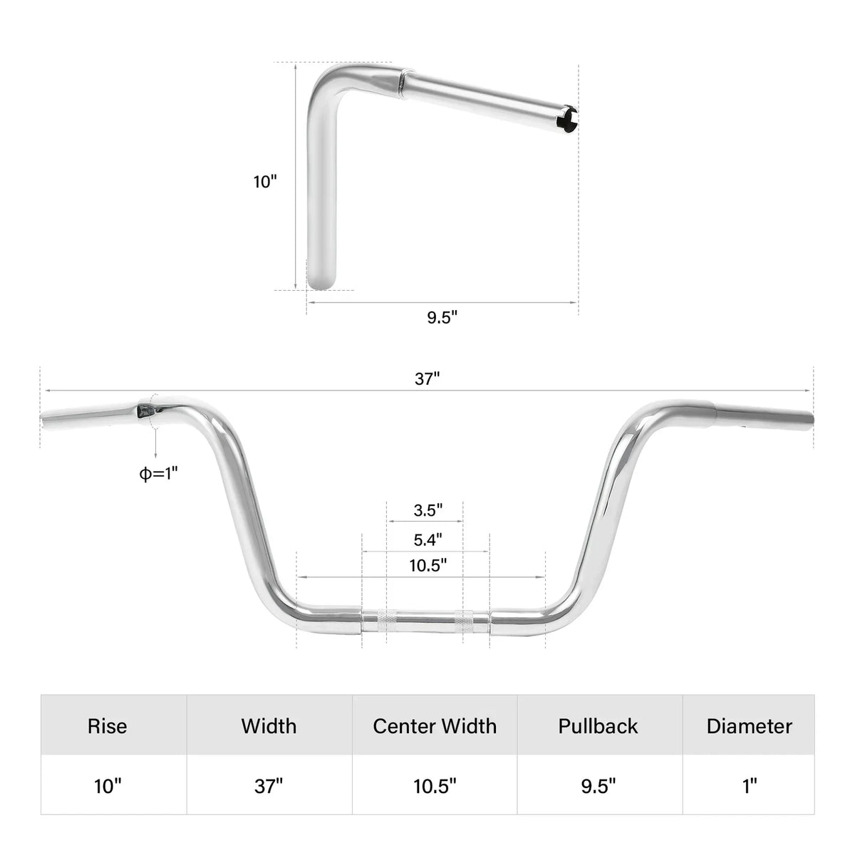 10" Rise Ape Hanger Handlebar for Harley Sportster XL, FLST, FXST (Fits 1 1/4")