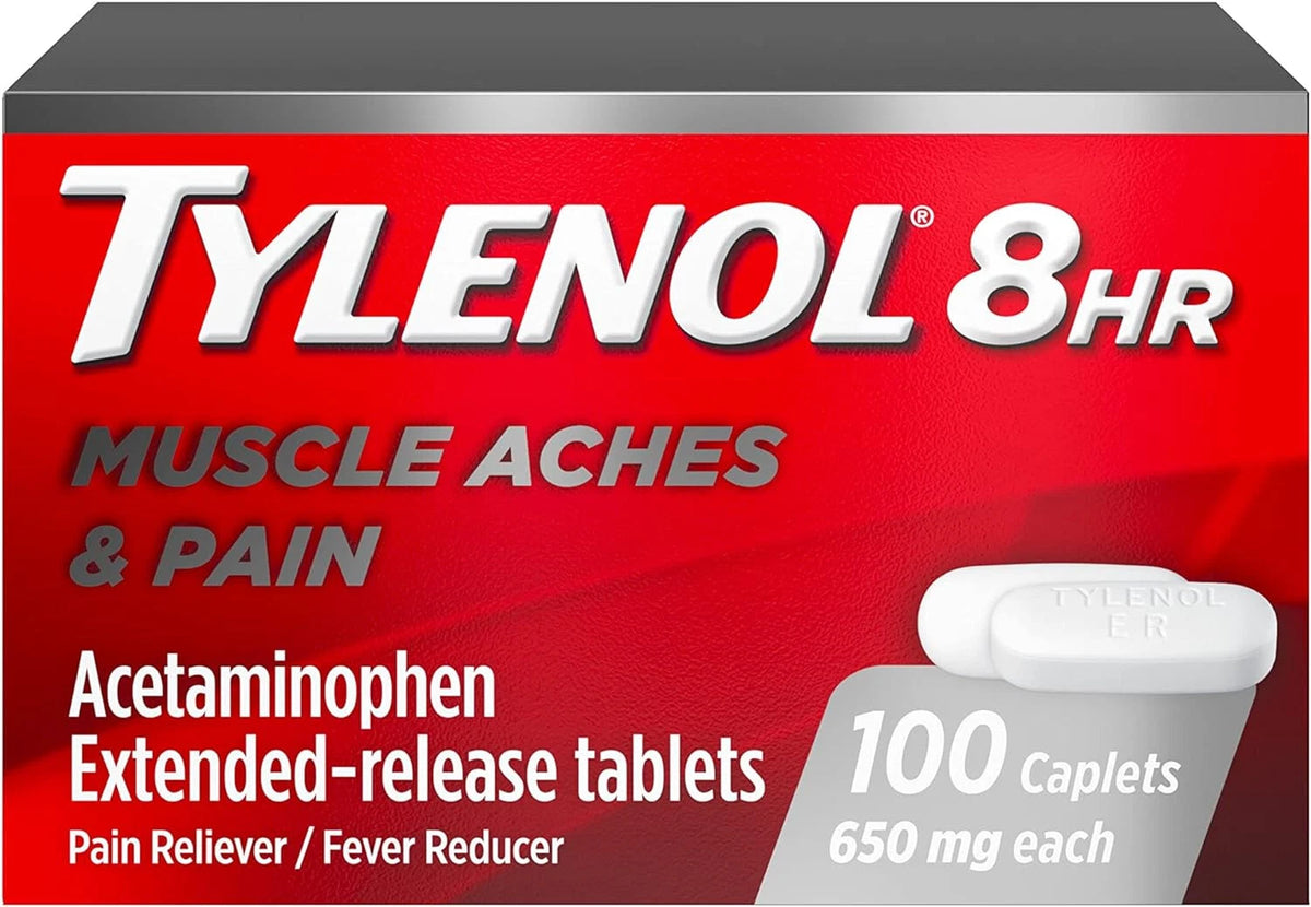 100 Count Tylenol 8 Hour Muscle Pain Treatment for Pain Relief