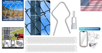 100-Pack Galvanized T-Post Clips with Quick Install Drill Attachment