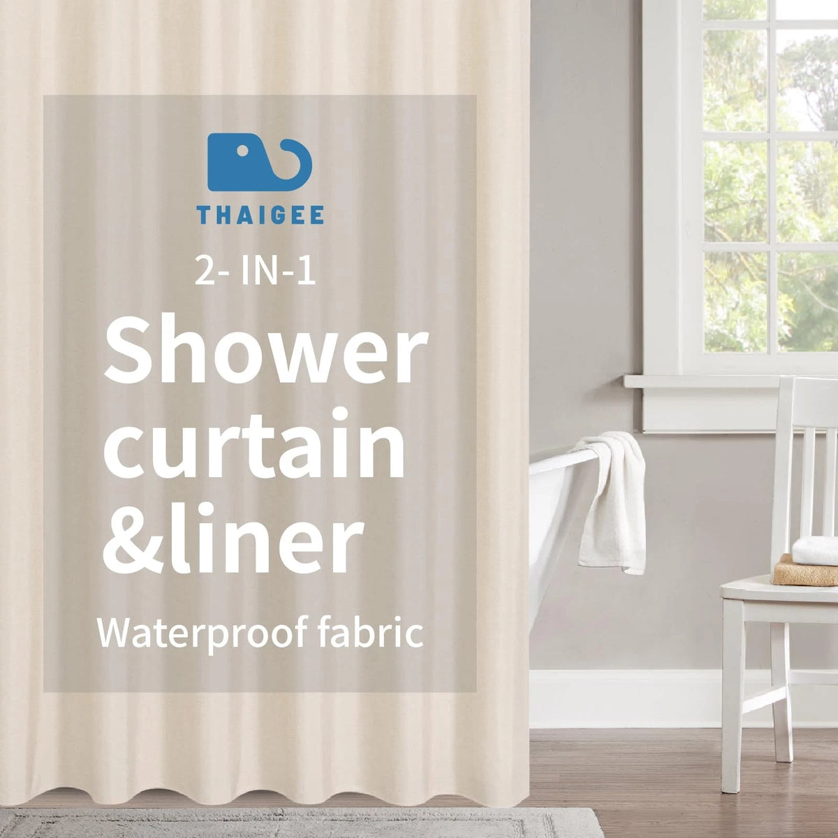 2X Waterproof Fabric Shower Curtain for 72"W x 72"L (Pack of 1), Cream