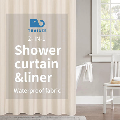 2X Waterproof Fabric Shower Curtain for 72"W x 72"L (Pack of 1), Cream